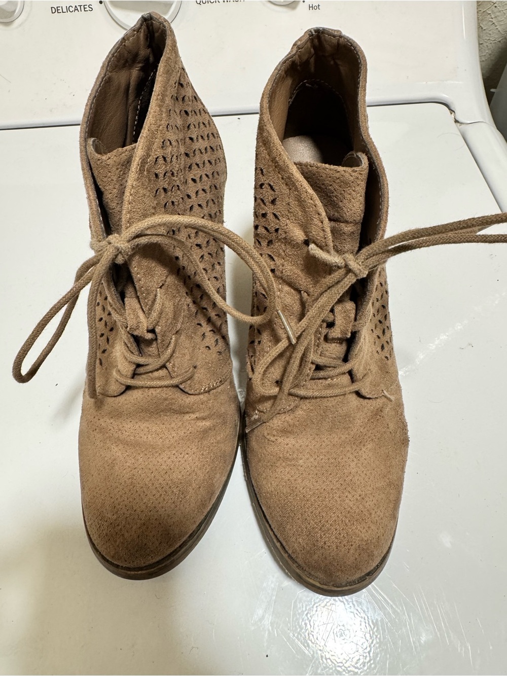 Tan Suede Lace-Up Ankle Booties
